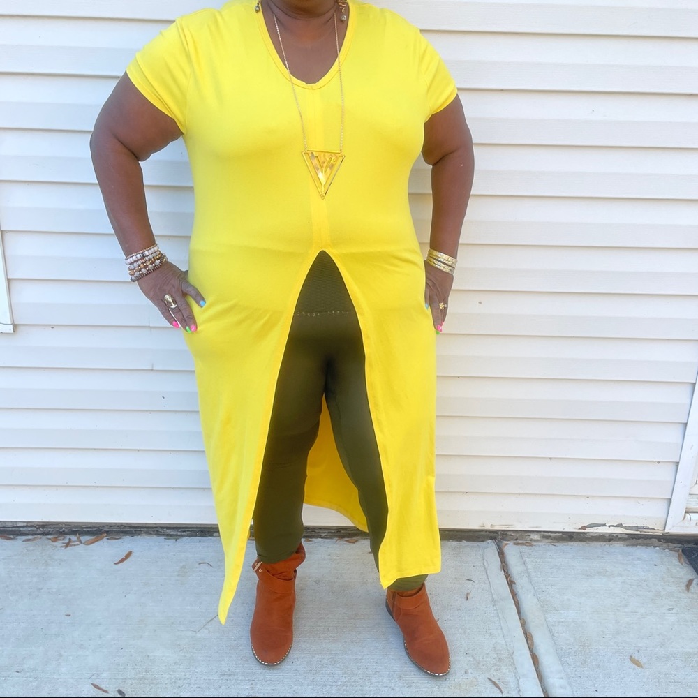 Yellow Maxi Shirt with Necklace